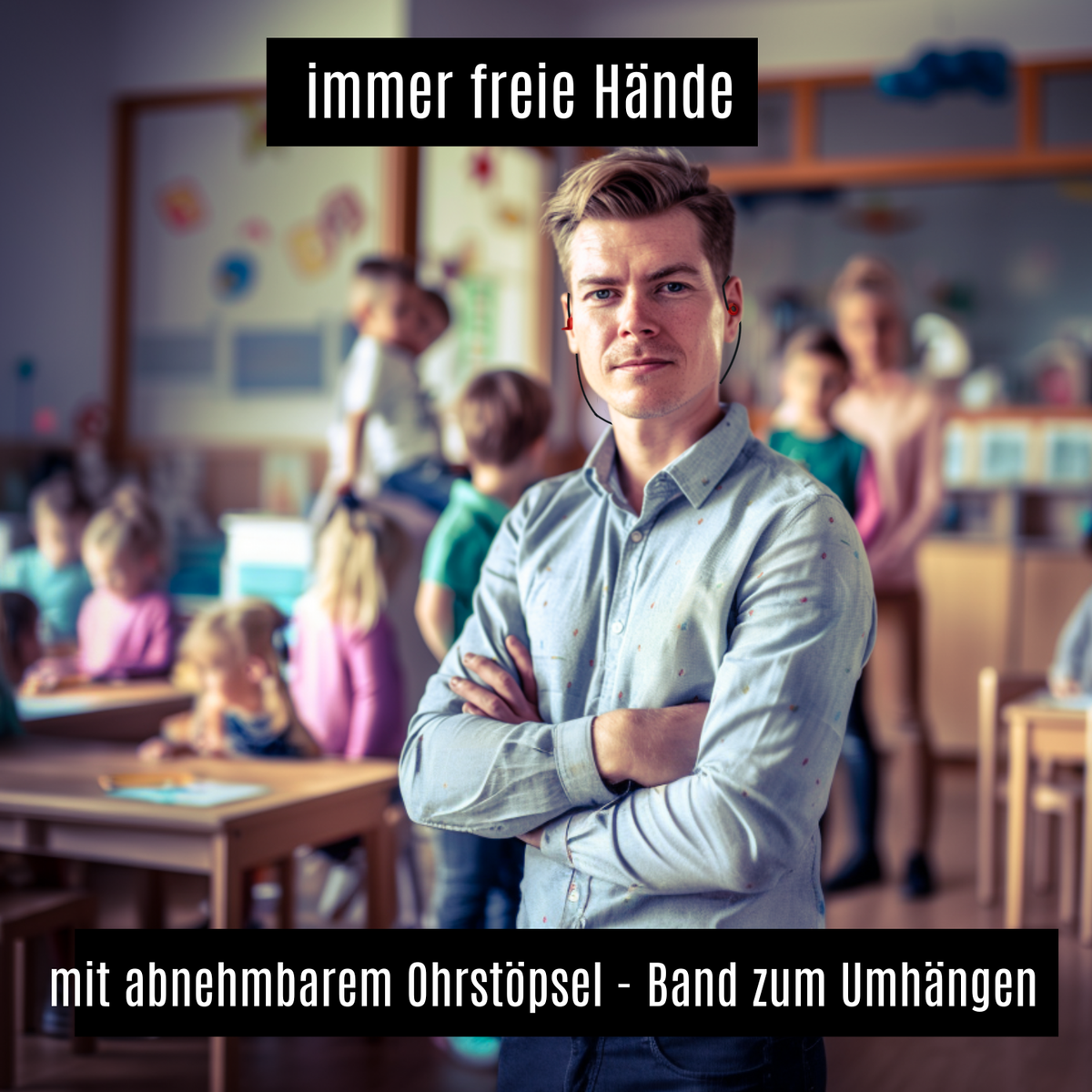 Ohrstöpsel "Erzieher ´s Paradise" | mit Band | 3 Aufsätze S + M + L | 22dB | Gehörschutz mit Band zum Umhängen