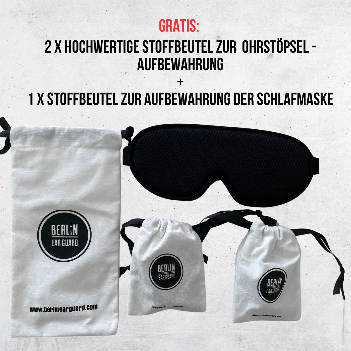 Tiefschlaf-Bundle Deluxe | Ohrstöpsel Seitenschläfer Pink | Ohrstöpsel Mäuseohr Schwarz | Schlafmaske Henry Schwarz | + Bonus Aufbewahrungsbeutel Set