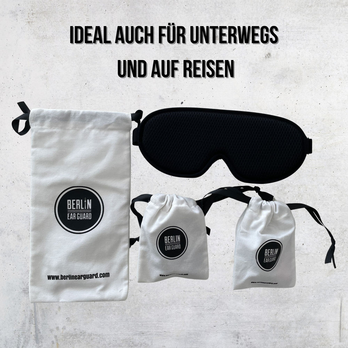 Tiefschlaf-Bundle Deluxe | Ohrstöpsel Seitenschläfer Pink | Ohrstöpsel Mäuseohr Schwarz | Schlafmaske Henry Schwarz | + Bonus Reiseetuis und Aufbewahrungssäcke