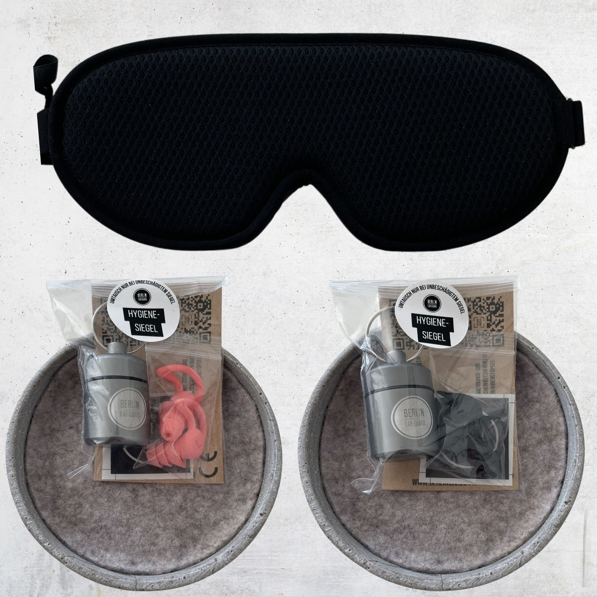 Tiefschlaf-Bundle Deluxe | Ohrstöpsel Seitenschläfer Pink | Ohrstöpsel Mäuseohr Schwarz | Schlafmaske Henry Schwarz | + Bonus Aufbewahrungsbehälter
