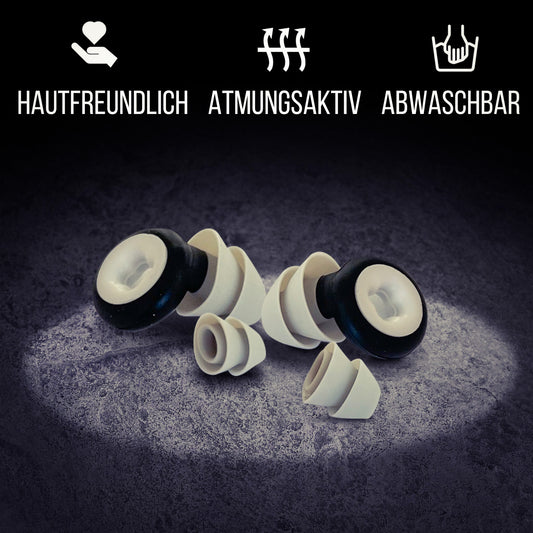 NACHFÜLLPACK -  "Doppeldecker" Ohrstöpsel | m. wechselbaren Endstücken | 28db SNR | hautfreundlich, atmungsaktiv, abwaschbar