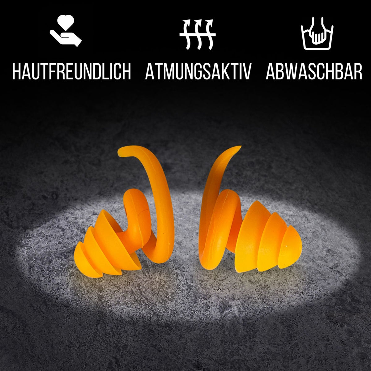 OHRSTÖPSEL "Wasserstrudel" | SCHWIMMEN, SCHNORCHELN, TAUCHEN, WASSERSPORT, DUSCHEN, BADEN | hautfreundlich, atmungsaktiv, abwaschbar
